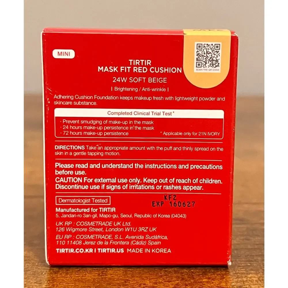 NIB TIRTIR Mask Fit Red Cushion Foundation Mini 24W Soft Beige BRAND NEW SEALED